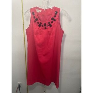 Kelly Diane Pink Textured Shift Dress Black Beaded Jewel Neck Sleeveless Size 6